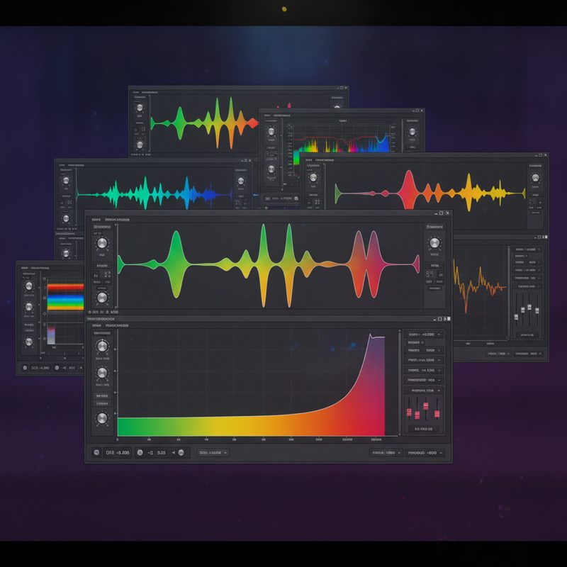 Égaliseur, compresseur et analyse de spectre ouverts pendant le mixage d'un titre à Paris